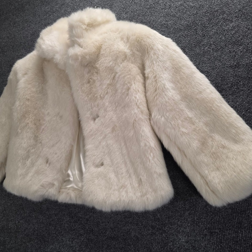 The Childrens Place Kids Faux Fur Coat Ivory Cream Size S 5 /6 Winter Outerwear - Picture 3 of 8